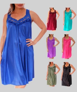 YM Womens Sexy Silky Sleeveless Nightgown with Embroidery Lace Floral Design 24N - Picture 1 of 41