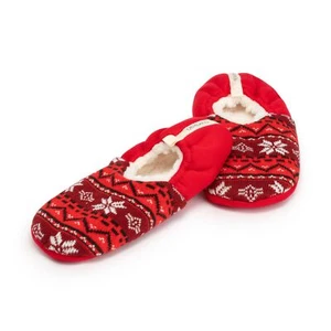 Demdaco Red/White Nordic Pattern Slippers Polyester w/Faux Fleece Women's L 9-10 - Picture 1 of 6