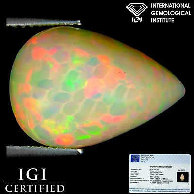 6.89 Ct IGI Certified Natural Ethiopian Opal Gemstone Pear Cabochon Cut - Image 1 of 4