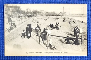 Vintage c1910 Beach and Ocean Boulevard Sunbathing Saint Nazaire France Postcard - Picture 1 of 2