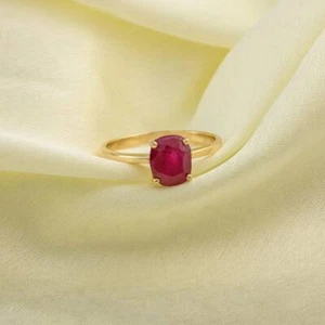 Solid 14k Yellow Gold 1.64 Carat Natural Red Ruby Gemstone Solitaire Women Ring - Picture 1 of 6