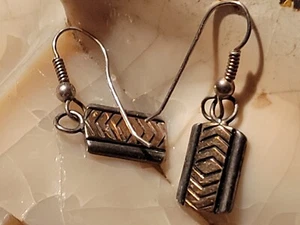 M.M Rogers \ TJV Sterling Silver & 14K Gold Inlay Patterned Dangle Earrings - Picture 1 of 8