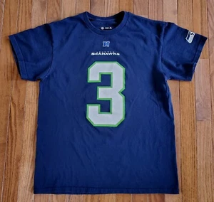 Majestic NFL Seattle Seahawks Russell Wilson #3 Blue Cotton T-Shirt Unisex Sz M - Picture 1 of 9