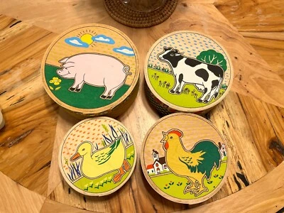 4 шт. Деревянные Фермерские Тематические Коробки для Гнездования Домашний Декор Хранение-Корова/Свинья/Курица/Утка - Изображение 1 из 4