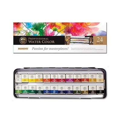 Mungyo Professional Solid Water Colour Paints Half Pan 24 Colors MWPH-24C