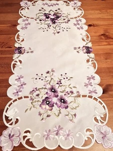 40X90cm 3FlowerPurple FloralEmbroidered TableRunner - Picture 1 of 3