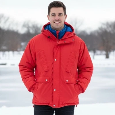 Chaqueta con Capucha Davidsson Para Hombres Talla M Roja Esquí Snowboard Plumón Abrigo Cremallera Completa Gorpcore Foto 1 de 4