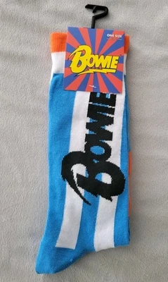 NUEVO CON ETIQUETAS DAVID BOWIE Calcetines Rayas Rayas Media Pantorrilla Mercancía Oficial Azul Talla 7-12 Foto 1 de 4