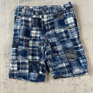 Polo Ralph Lauren Shorts Boys 10 Blue Patchwork School Preppy Casual Elastic - Picture 1 of 8