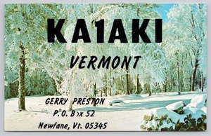 Postal de radioaficionado QSL KA1AKI Green Mountain State Newfane Vermont - Imagen 1 de 2