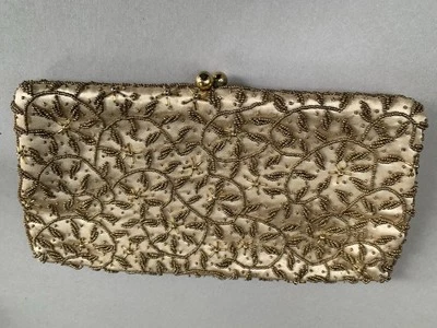 1950's Vintage Gold  Hand Made Beaded Evening Bag made in Hong Kong Rare - Image 1 of 4