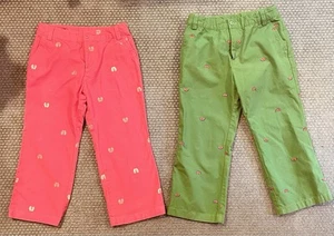 Lot Of 2 Lands End Girls Sz 12 Pink White Capri Pants Adjustable Waist - Picture 1 of 7