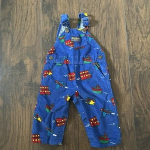 Oshkosh Vestbak Vintage All Over Print Transportation Corduroy Overall USA Blue - Picture 1 of 10