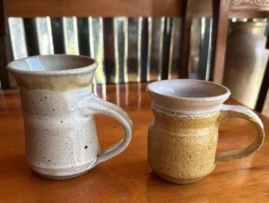 Two Small Pottery Mugs ~coffee~tea~cream~syrup Studio Art Pottery Tan/cream - Picture 1 of 5