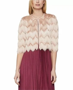 BCBG MAXAZRIA Women's Pink Jaxon Crochet Fringe Cropped Jacket Blazer Shaggy XS - Picture 1 of 15