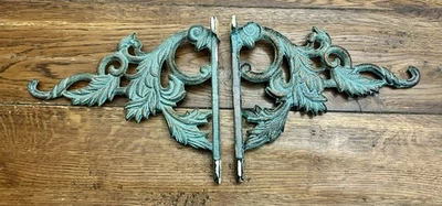 2 suportes de parede de ferro boticário vintage arquitetônico pergaminhos extravagantes gancho de acanto - Imagem 1 de 4