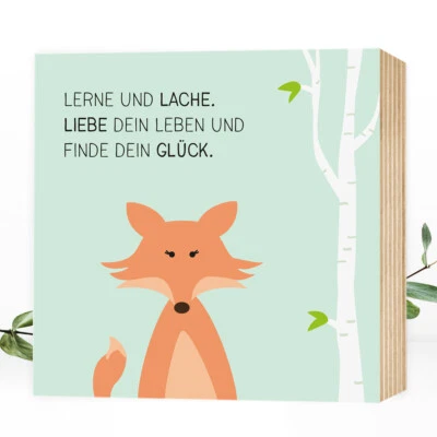 Wunderpixel® Holzbild "Finde-dein-Glück-Fuchs" - Kinderzimmer Deko 15x15x2cm - Bild 1 von 4
