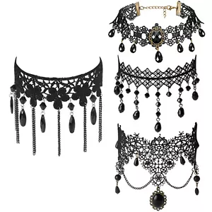 4pcs Women's Vintage Drop Lace Choker Collar Party Wedding Dangle Necklace Set - Picture 1 of 7