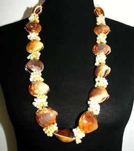 Collar llamativo de moda conchas marinas marrón beige cinta lazo trasero - Imagen 1 de 4
