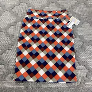 Falda lápiz LuLaRoe para mujer talla mediana naranja azul estampado argyle - Imagen 1 de 9