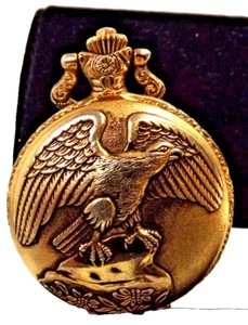 Details Pocket Watch Quartz Eagle GoldTone Japan Movements Working w NEW BATTERY - Picture 1 of 10