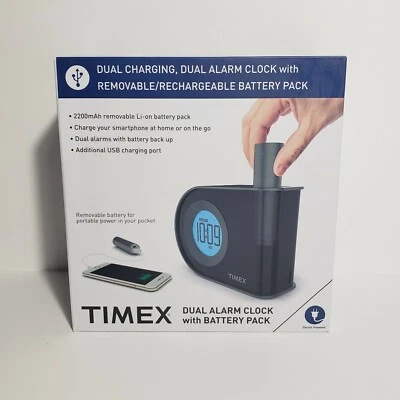 TIMEX T402 Dual Charging  Alarm Clock w/ Removable Rechargable USB Battery Pack - Image 1 of 4