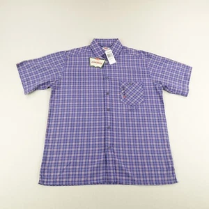 Vintage Levis Shirt Mens Medium Blue Red Tab Plaid Button Up Camp Deadstock 90s - Picture 1 of 12