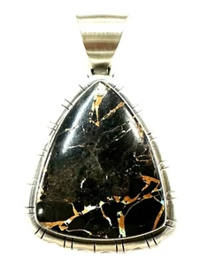 Navajo Sterlingsilber Blackjack Türkis alter Stil Anhänger von Thomas Francisco - Bild 1 von 14