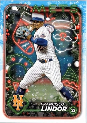 2024 Topps Holiday - Santa Hat Variation SP #H36 Francisco Lindor, Mets - Image 1 of 2