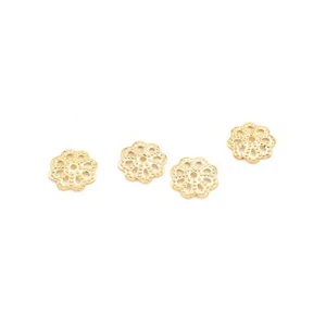 Vintageparts Perlkappen Blüte aus Messing mit 18k Goldbeschichtung 8mm 4 Stück - Bild 1 von 6