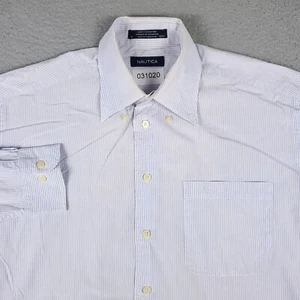 Nautica Shirt Mens Size 16 Blue Striped Dress Button Up Long Sleeve * - Picture 1 of 8