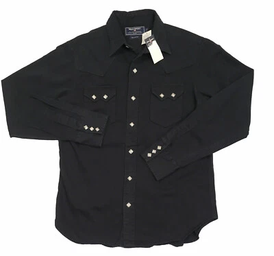 ¡NUEVA Camisa Polo Sport Ralph Lauren Vintage!  M Negro o Piedra Estilo Western Foto 1 de 2