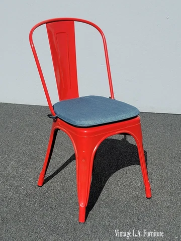 Vintage French Tolix Red Steel Side Chair w Cushion Made in France Cover