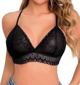 Women's Adjustable Lace Sexy Bra Wireless Non Padded Triangle Halter Small Chest - Picture 1 of 6