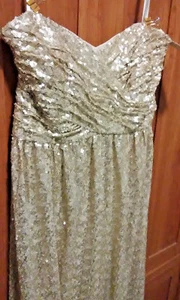 HALBFORMELLES KLEID GOLD SE QUITTE TRÄGERLOSES KLEID GRÖSSE 14 - Bild 1 von 4