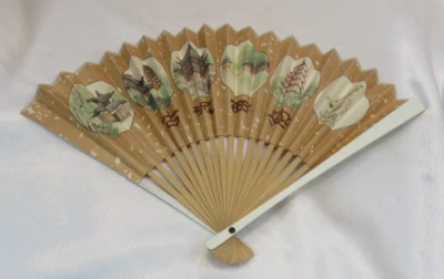 老式中国亚洲折叠竹制手扇 — 第 1/4 张图片