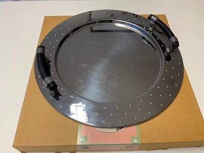 ALESSI Tablett MGVASS rund 18/10 Edelstahl Ø 48 cm Michael Graves Griffe schwarz - Bild 1 von 3