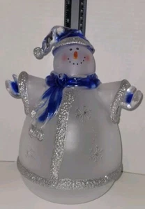 Glitter Frosted Clear & Blue Snowman Christmas Decor Napa Valley 10"  - Picture 1 of 6