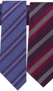 One Size New 2 Pack Kenneth Cole Reaction Purple/Burgundy & Indigo Striped Ties - Picture 1 of 4