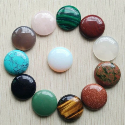 Natural Stone Mixed Round CABOCHON 12pcs 25mm Necklace Jewelry No Holes - Image 1 of 3