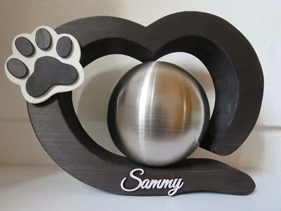 Tierurne Urne 1-35 kg Herz Kugel Holz schwarz silber Katze Hund 1,7 L neu - Bild 1 von 4