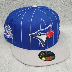 Toronto Blue Jays 59Fifty Fitted Hat Size 7 3/4 Blue Pin Stripe Throwback Cap - Picture 1 of 7