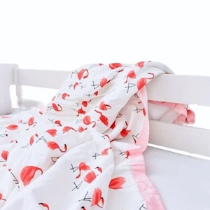 Cosy 6 Layer New Born Baby Girl Large 110cm Muslin Squares Blanket Pink Flamingo - Afbeelding 1 van 8