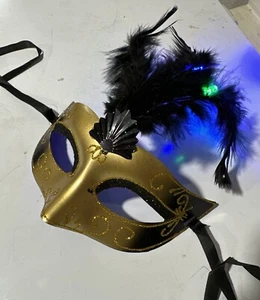 25 PCS Mardi Gras Carnival Mask Venetian Glowing Feather LED Fancy Dance Party - Picture 1 of 2