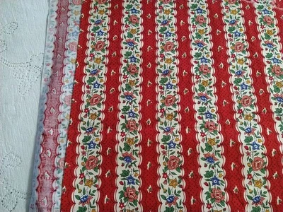 Vintage Victoriano Rayas Floral Rojo Rosa Verde Crema Tostado BTHY 18x41" Foto 1 de 4