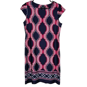 R&K Originals Damen rosa weiß marine geometrisches ärmelloses Kleid PM Petite Med - Bild 1 von 5