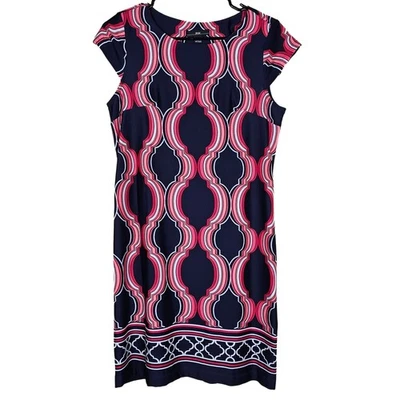R&K Originals Womens Pink White Navy Geometric Sleeveless Dress PM Petite Med - Image 1 of 4