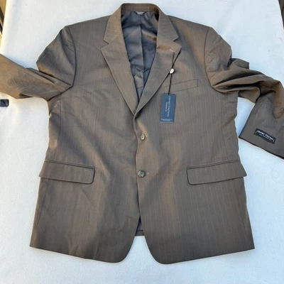 Henry Grethel Mens 58R Taupe Pinstripe Suit Jacket Blazer Comfort Ease System - Image 1 of 4
