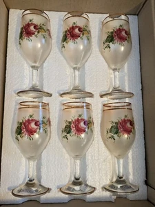 Antiguo juego de 6 copas de vino rosa esmeriladas 6-5/8 Interpur de Italia como nuevas  - Imagen 1 de 3
