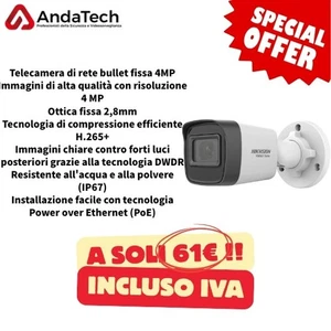 Telecamera IP Hikvision Videosorveglianza Esterno POE HWI-B141H-C Bullet 4MP - Foto 1 di 8